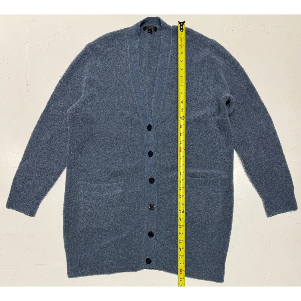 J. Crew Womens Blue Fuzzy Oversized Longline Cardigan Sweater Size M‎ V-Neck